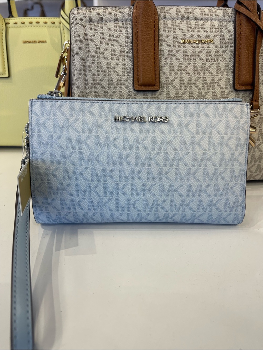MICHAEL KORS Jet Set Large Double Zip Ombré Signature Logo Wristlet Pale Ocean - Picture 8 of 16